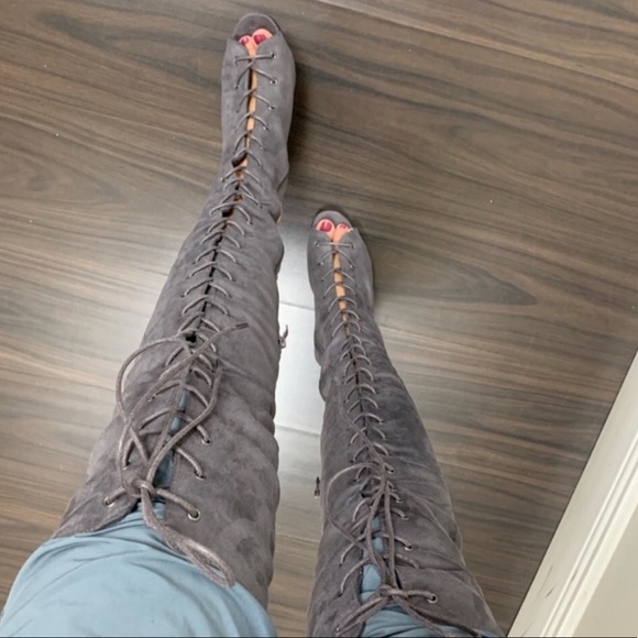 Brand New Sexy Grey Boutique Lace Up Heeled Boots - Picture 6 of 6